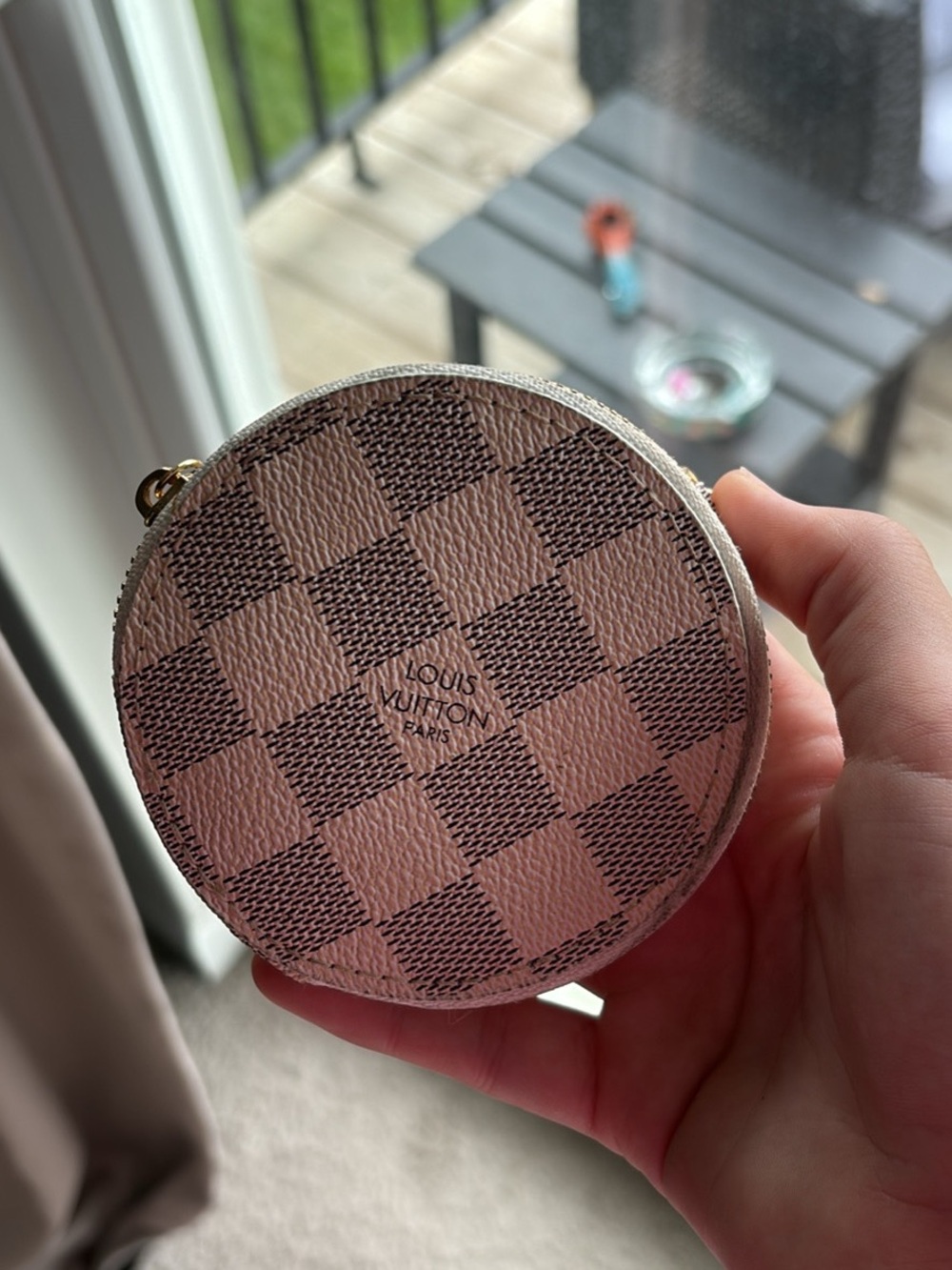 Louis Vuitton Pink Damier Azur Round Coin Pouch